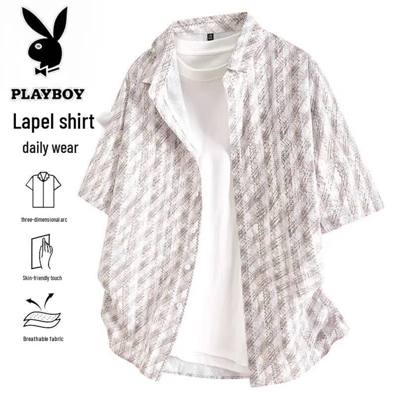 PLAYBOY Men s Short Sleeve Plaid Shirt XL