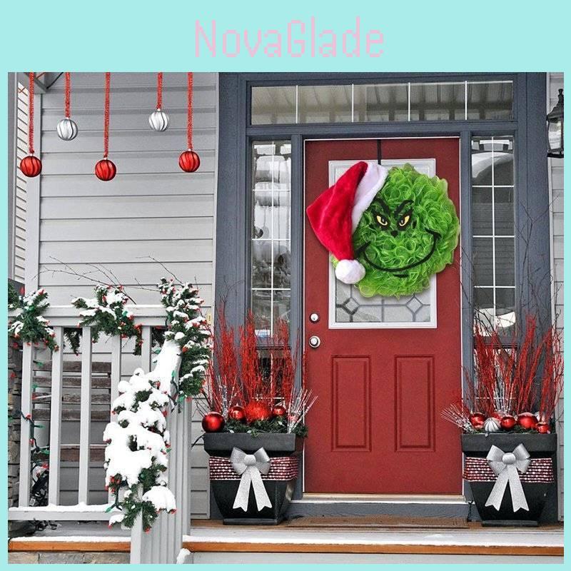 Grinch Green Plush Christmas Wreath Decorative Hanging Ornament For Festive Decor