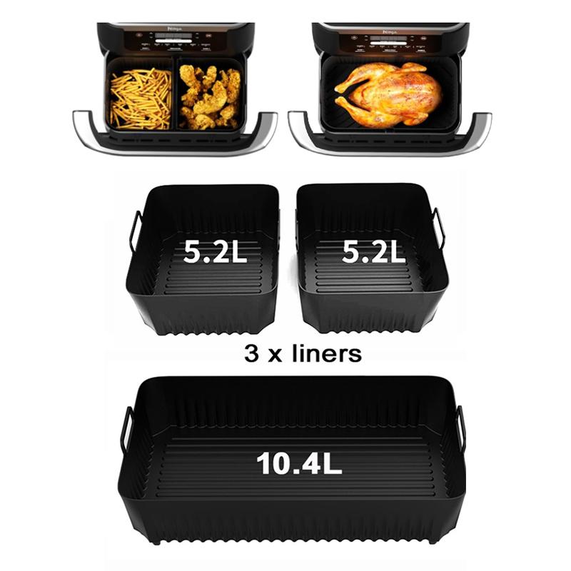 3pcs Rectangle Silicone Air Fryer Liners Reusable Basket Replacement Compatible With Ninja Dz071 Af500uk Dishwasher Safe Kitchen Cooking Accessories чёрный