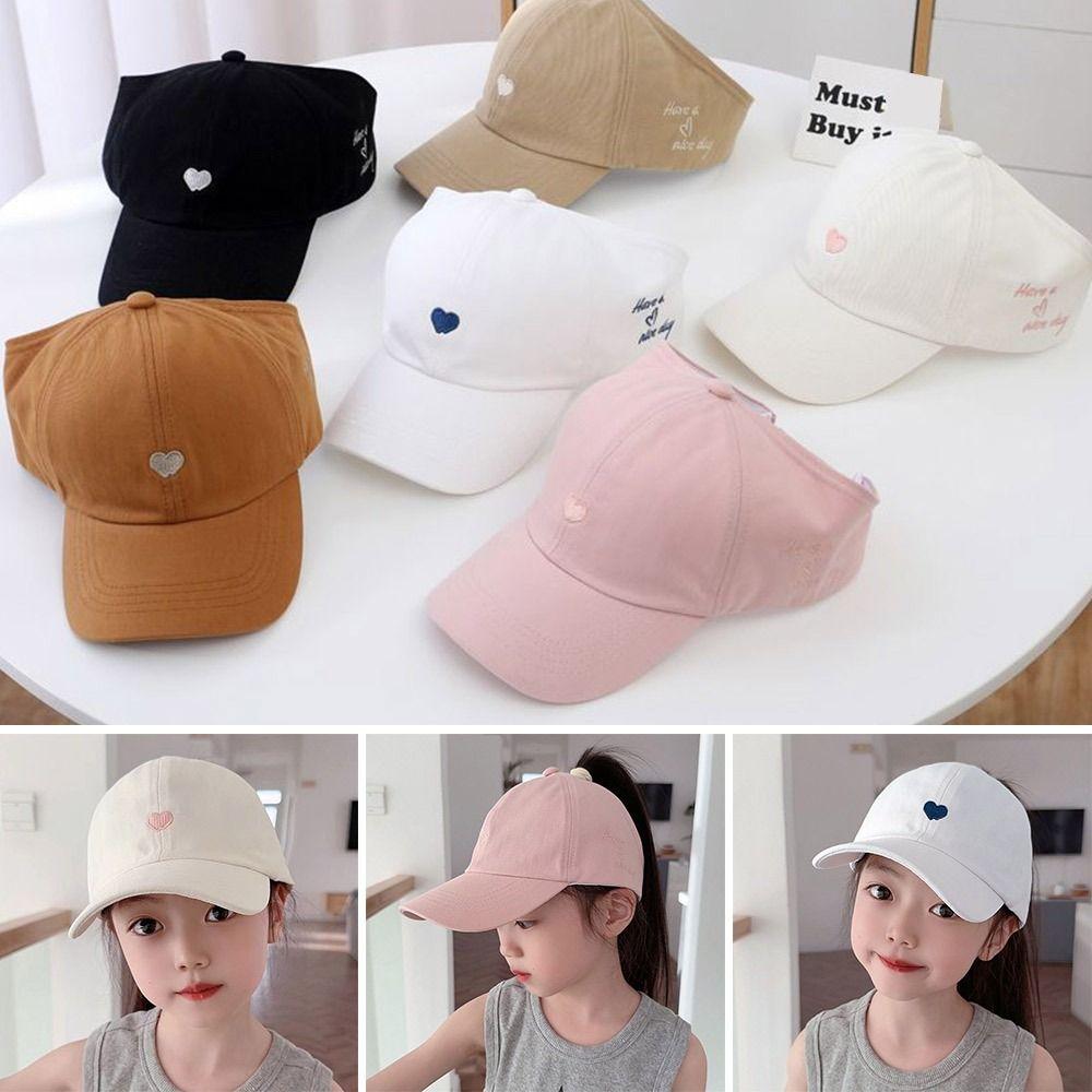 

2-12 Years Adjustable Sun Hat Love Heart Peaked Hat Cute High Ponytail Caps Children рожевий