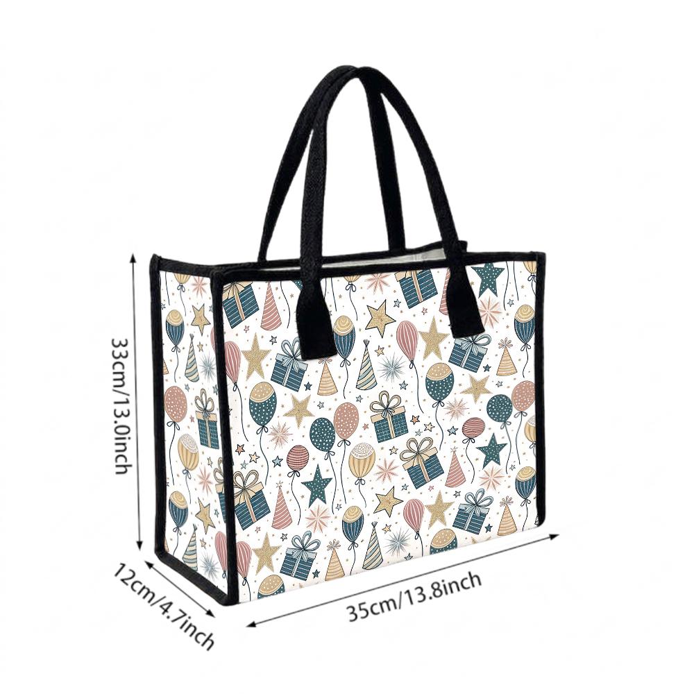 Cute Party Pattern Tote Bag Stylish Portable Casual Shoulder Handbag for Daily Use