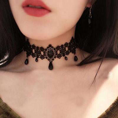 Collana girocollo nera gotica da donna con nappa sexy in pizzo, collana girocollo morbida con catena, gioielli di Halloween