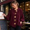 Laternenärmel Mantel Damen Cordjacke mit großen Metallknöpfen Lässig Damen für Herbst Winter Lockere Passform Oversized Kragen Oberbekleidung Knopfleiste