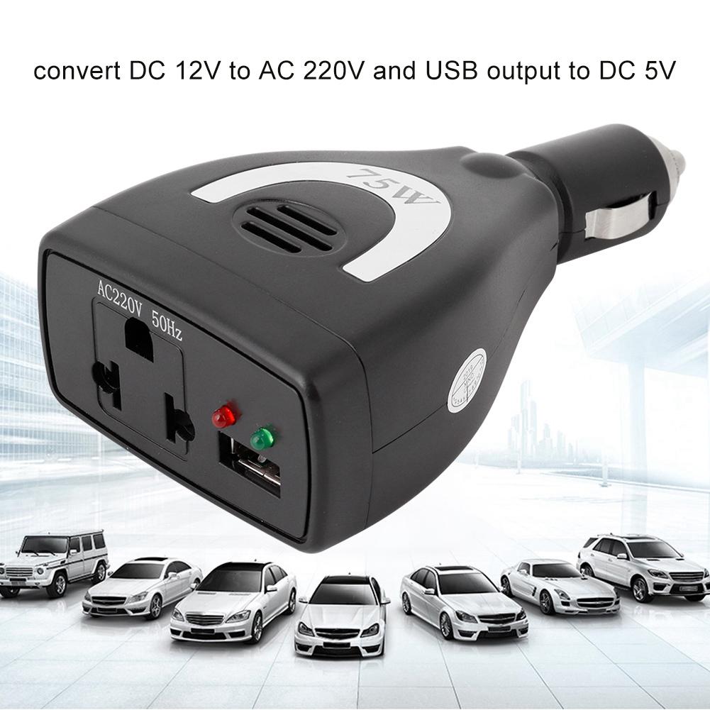 75W DC12V to AC 220V Car Power Inverter Converter USB Charger Adapter