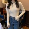 Apricot Lace Trim Slim Fit Sweater - Women's Half High Neck, Long Sleeve Knit Top for Spring & Autumn