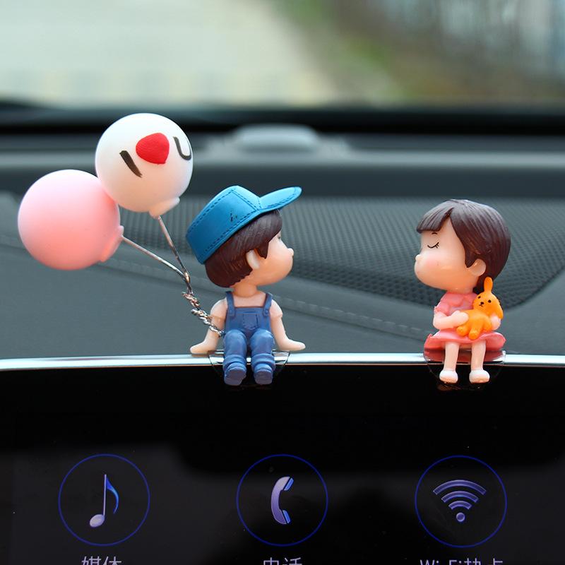 Car Decoration Cute Cartoon Couples Action Figure Figurines Balloon Ornament Auto Interior Dashboard Accessories for Girls