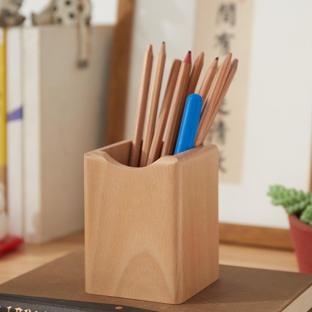 Natural Wooden Pencil Holder Multiple-use Pen Holder Cup Pen Container Wood Storage Box  Student