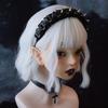 Subculture Dark Black Hair Accessories for Women Original Handmade Rivet Leather Buckle Pleated Headband Punk Headband