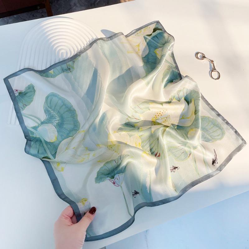 Spring new silk silk scarf women's plain and elegant flower mulberry silk small square scarf neck protection versatile fashion small scarf