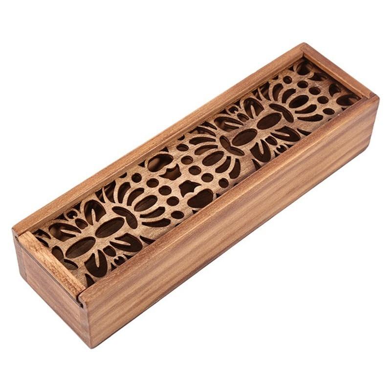 Retro Hollow Wooden Pencil Box Portable Storage Student Cute Multifunctional Stationery Desk Accessories School Study Supplies
