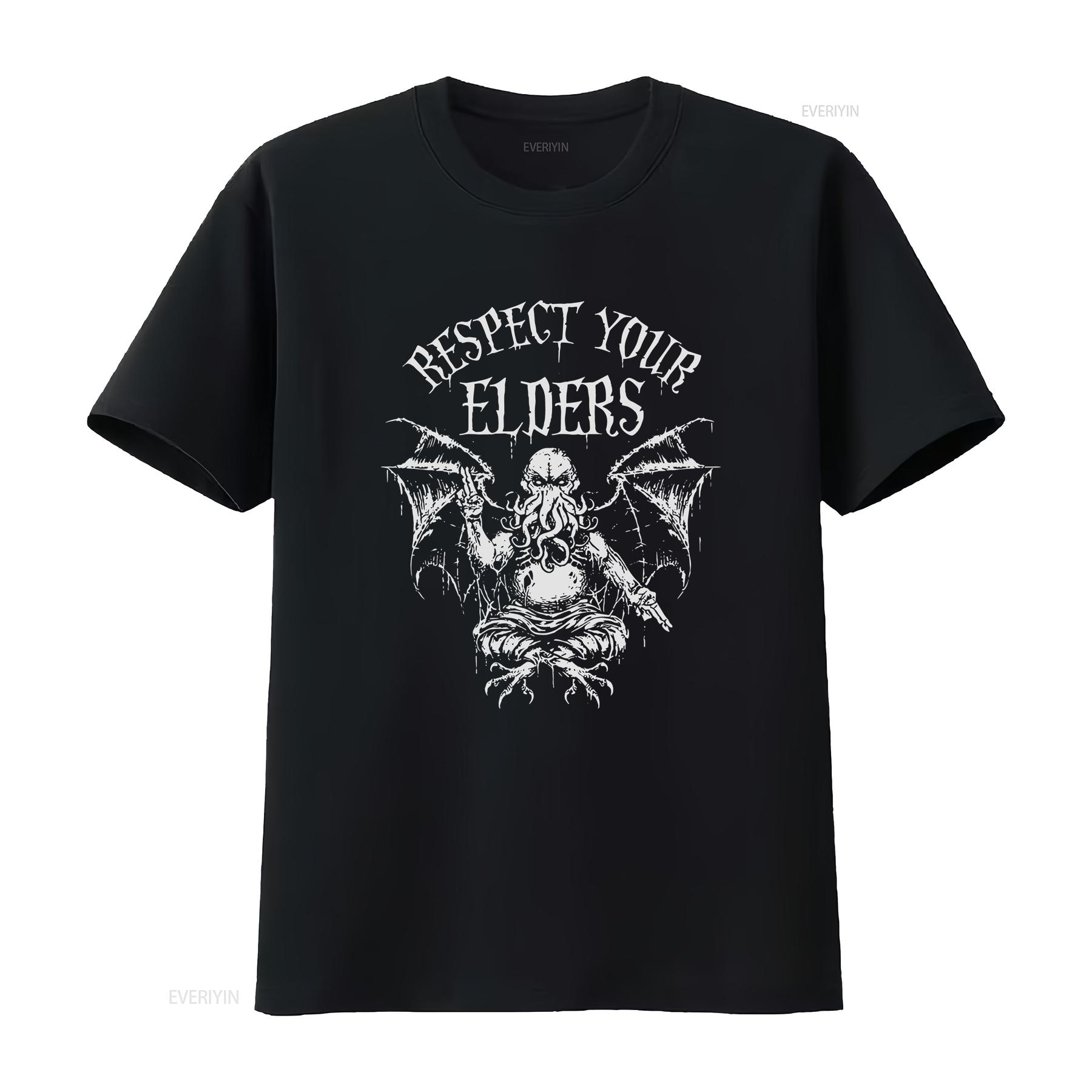 

Cthulhu Respect Your Elders T Shirt H P LovecrafT Sizes vintage Washed Versatile Casual graphic fashion streetwear 4XL