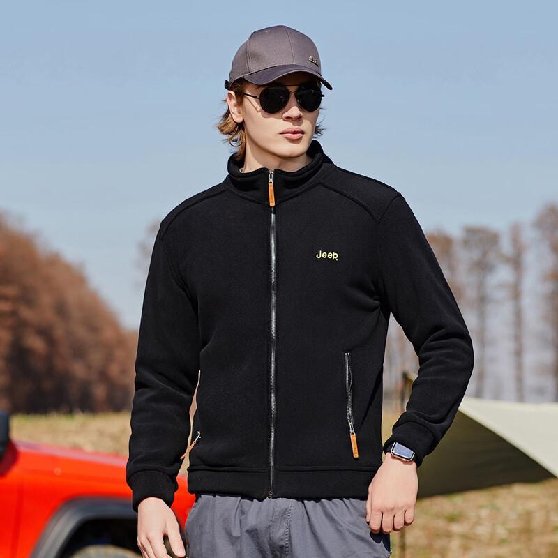 JEEP Men's Fleece Lined Stand Collar Zip-Up Sweatshirt Jacket