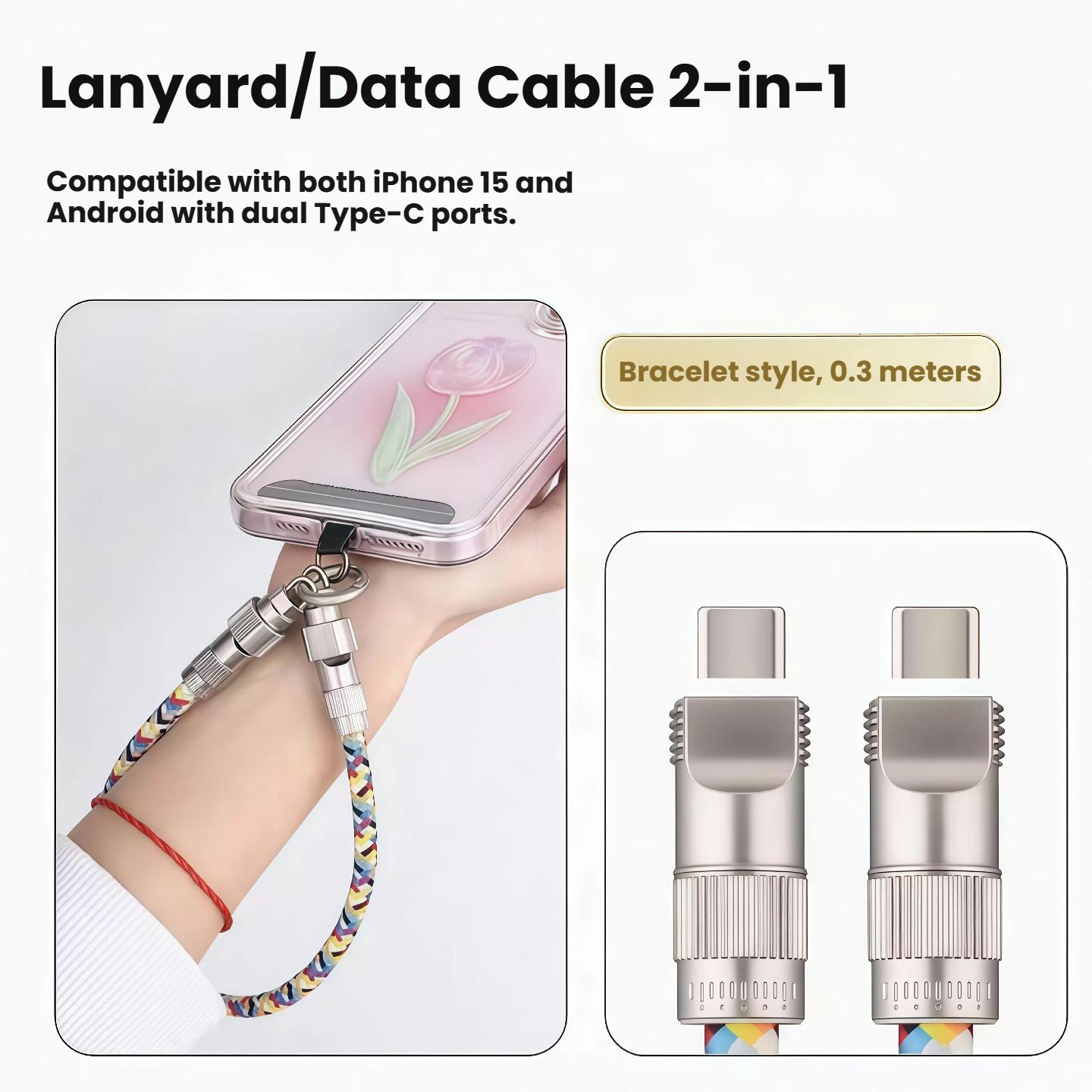 

2-in-1 Phone Lanyard Charging Cable for Apple High-End Ins Wrist Multi-Function Data Cable