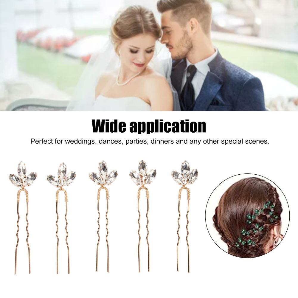 5pcs Rhinestone Design Rhinestone Hair Pins White Gold Bridal Hair Clips  For Bridal Wedding
