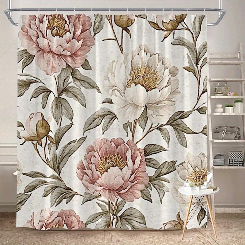 

Pink & White Peony Floral Shower Curtain – Vintage Botanical Print, 2D Flat, Polyester, 70 X70 Inches W60H190(CM)-1 Pcs
