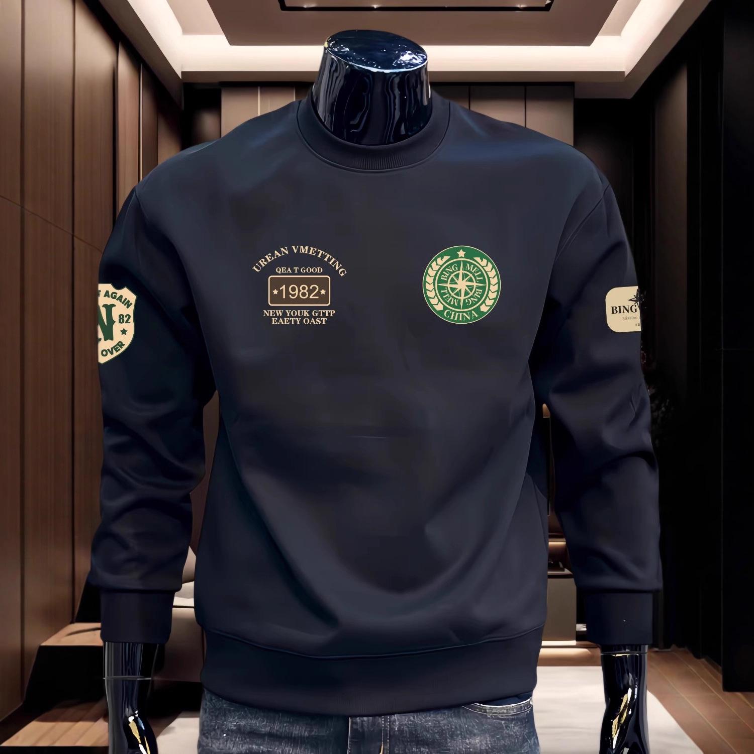 

Men s Retro Round Neck Printed Hoodie - Thick Velvet Layer, Trendy Long Sleeve for Autumn/Winter 4XL
