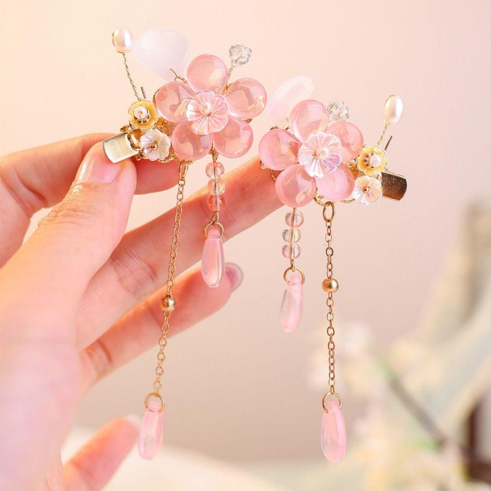 Sweet Pink Hair Clip Flower Tassel Chinese Style Barrette Styling Accessory Hair Accessories Hanfu Accessories