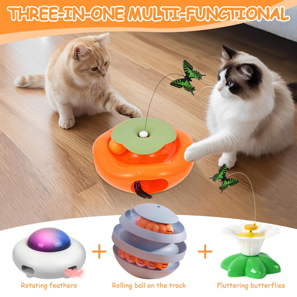 3 in 1 Smart Cat Toys Automatic Rotating Butterfly Wand Feather Fun Ball Toy Set For Cat Dog Electronic Interactive Pet Toy