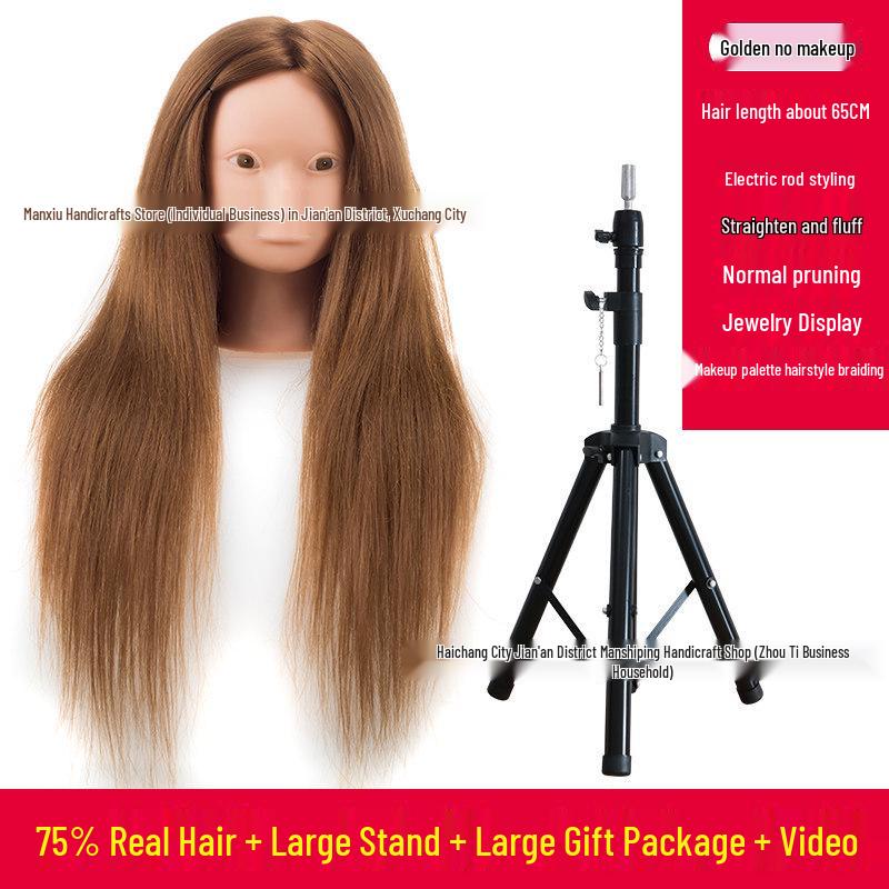 Real Hair Mannequin Head for Hairdressing, Braiding, Updos, and Makeup Practice