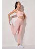 Women's Solid Color Seamless Ribbed Sports Bra and High Elastic Yoga Set