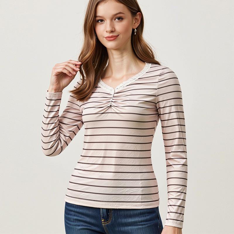 

T-shirt 2025 Autumn New Fashion Striped Commuter Top S белый