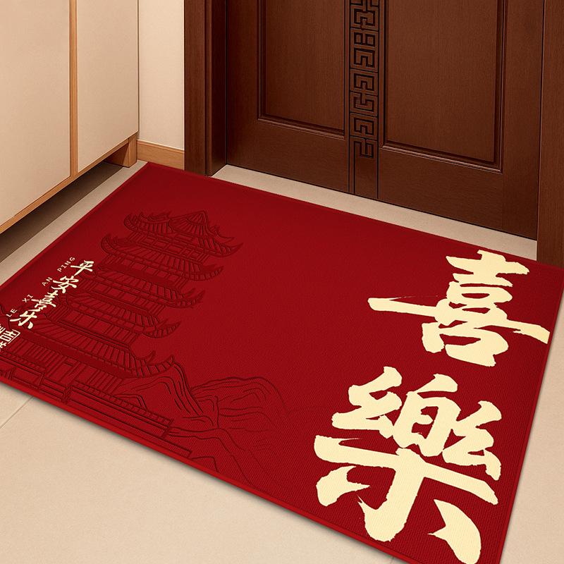 Neue Fußmatte für Eingangstüren im chinesischen Stil, Veranda rutschfest, Wasseraufnahme und verschleißfestes Kristallvelours-Fußmatte, Haushaltstür Staubentfernung