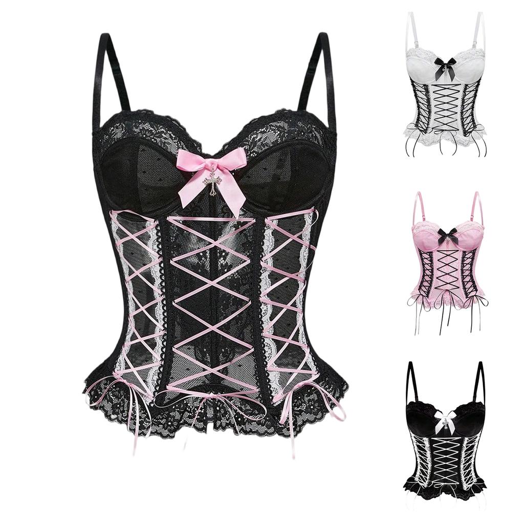 Women's Lace Bustier Corset with and Boned Waist Cincher for Shaping and Support