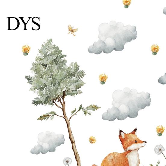 Gentle Healing Style Wall Decor Watercolor Forest Animals Stickers, Cute Fox Deer Hedgehog PVC Waterproof Decals, Low Saturation Cartoon Stickers Peel