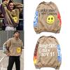 European and American Hip Hop Style KANYE Kanye Men and Women Smiling Faces Flame Graffiti Letter Print Crew Neck Sweater Long-sleeved Jacket