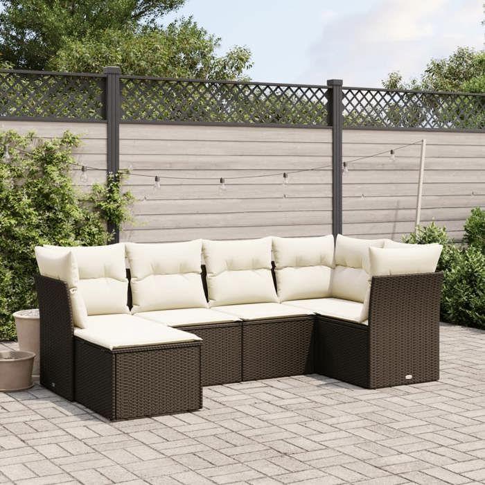 VidaXL Salon de Jardin avec Coussins 6 pcs, Canapés de Terrasse, Ensemble de Meubles de Patio, Mobilier d'Extérieur, Marron 3263179