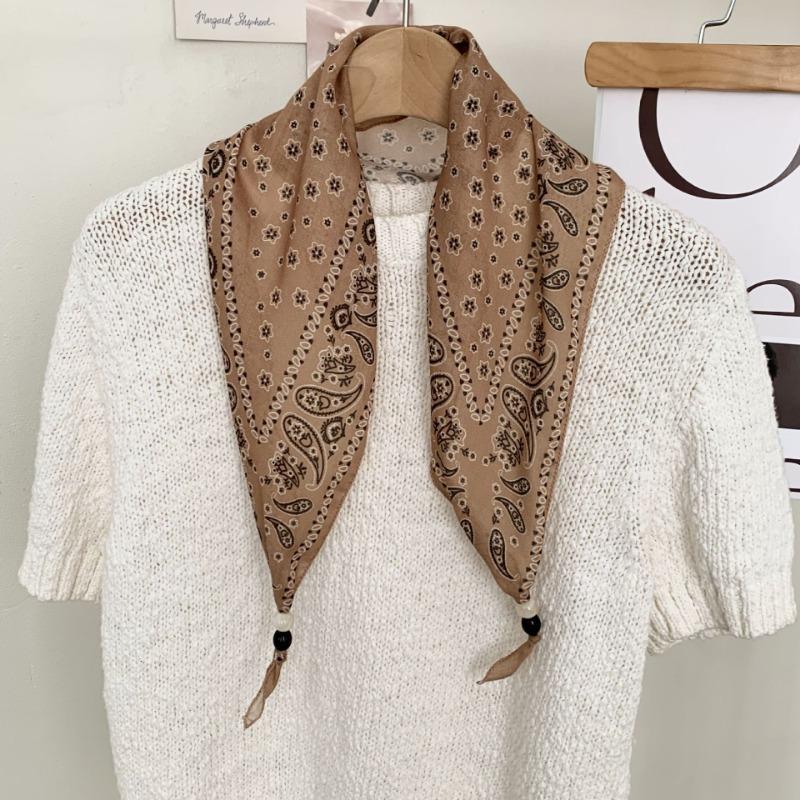 New high-end bohemian retro floral wood bead silk scarf women's tie headband small scarf belt accessories