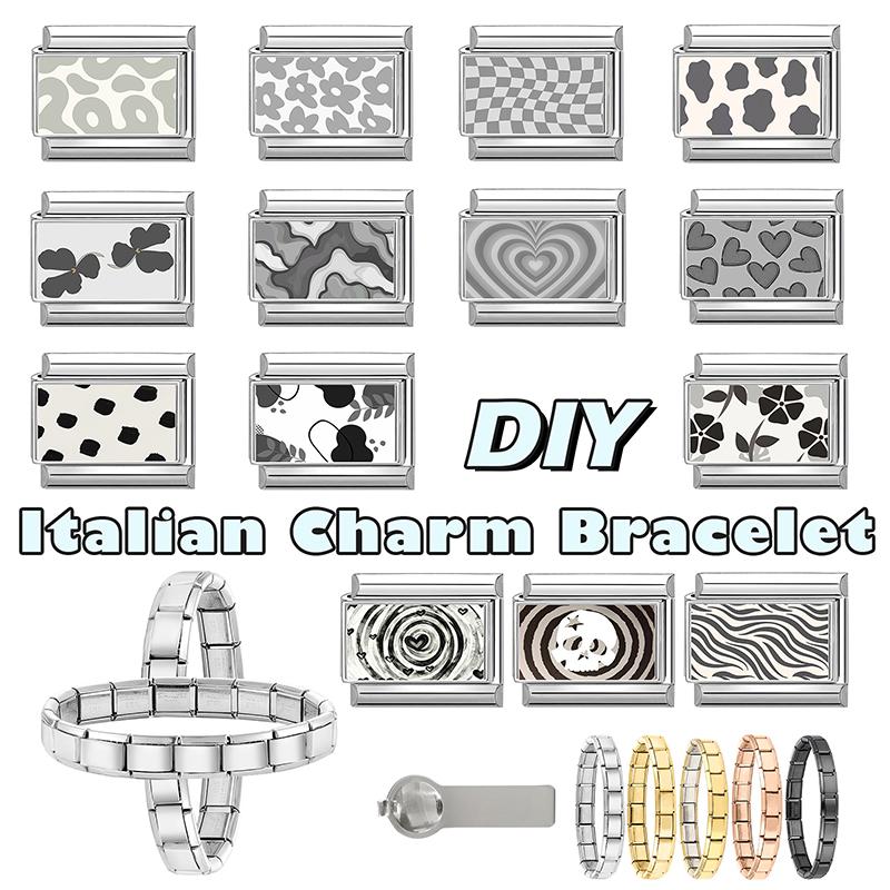 Fashion Personalized DIY Gray Color Italian Charm Bracelet Heart Cat Flower Skull Bead Fit 9mm Bracelet Stainless Steel Jewelry