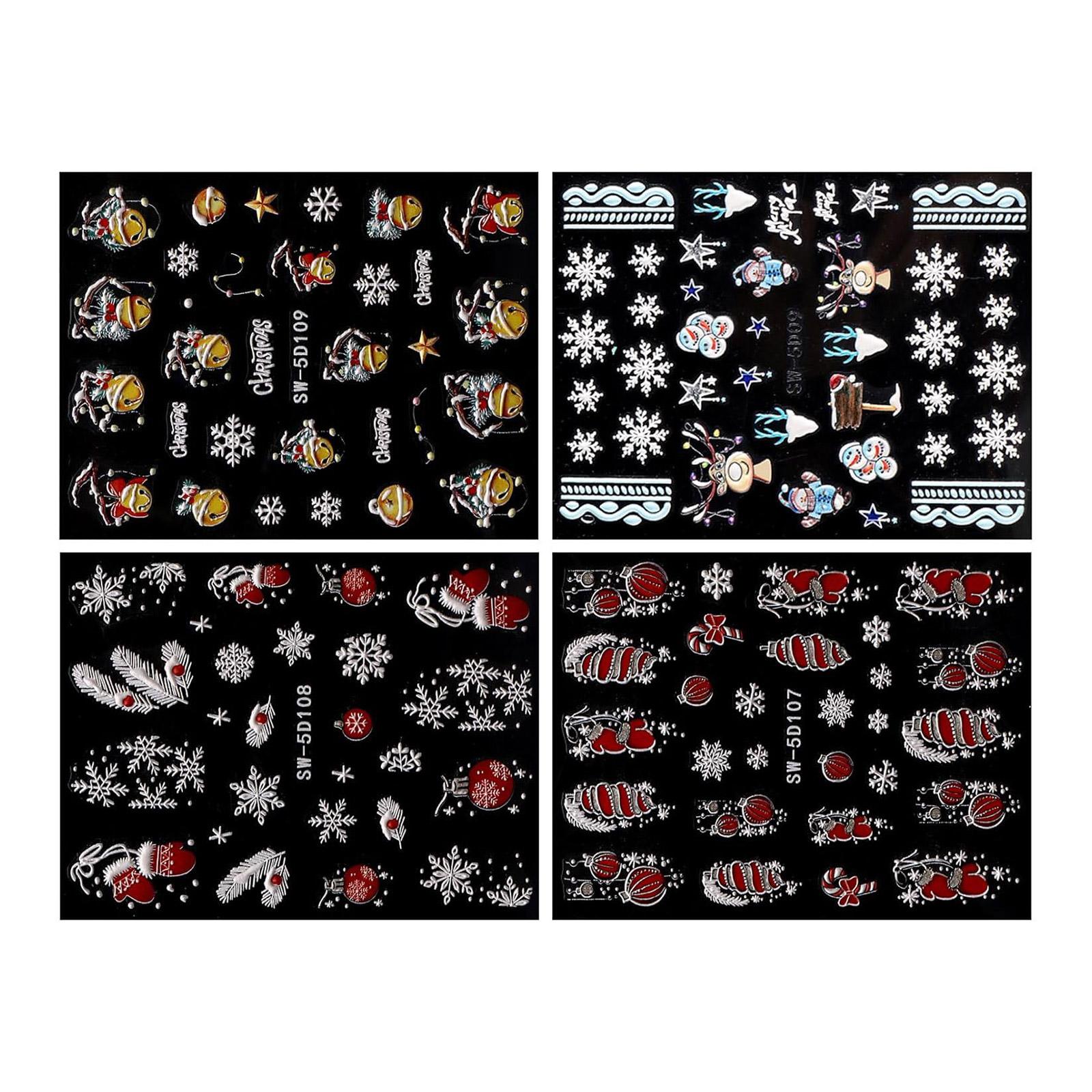 

4 листа рождественских наклеек для дизайна ногтей, милые наклейки для ногтей в виде снеговика, самоклеящиеся наклейки для ногтей, украшения для ногтей