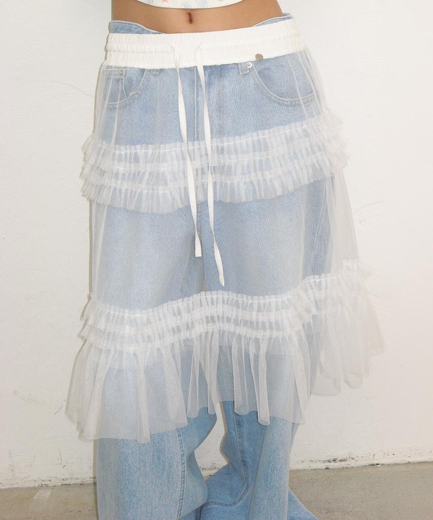 Ronron Sheer Tiered Frill Layered Skirt White