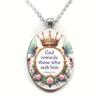 A Christian faith reminder pendant necklace. Hebrews 11:6 God rewards those who seek him. Time gem suitable for men and women to wear as a gift.