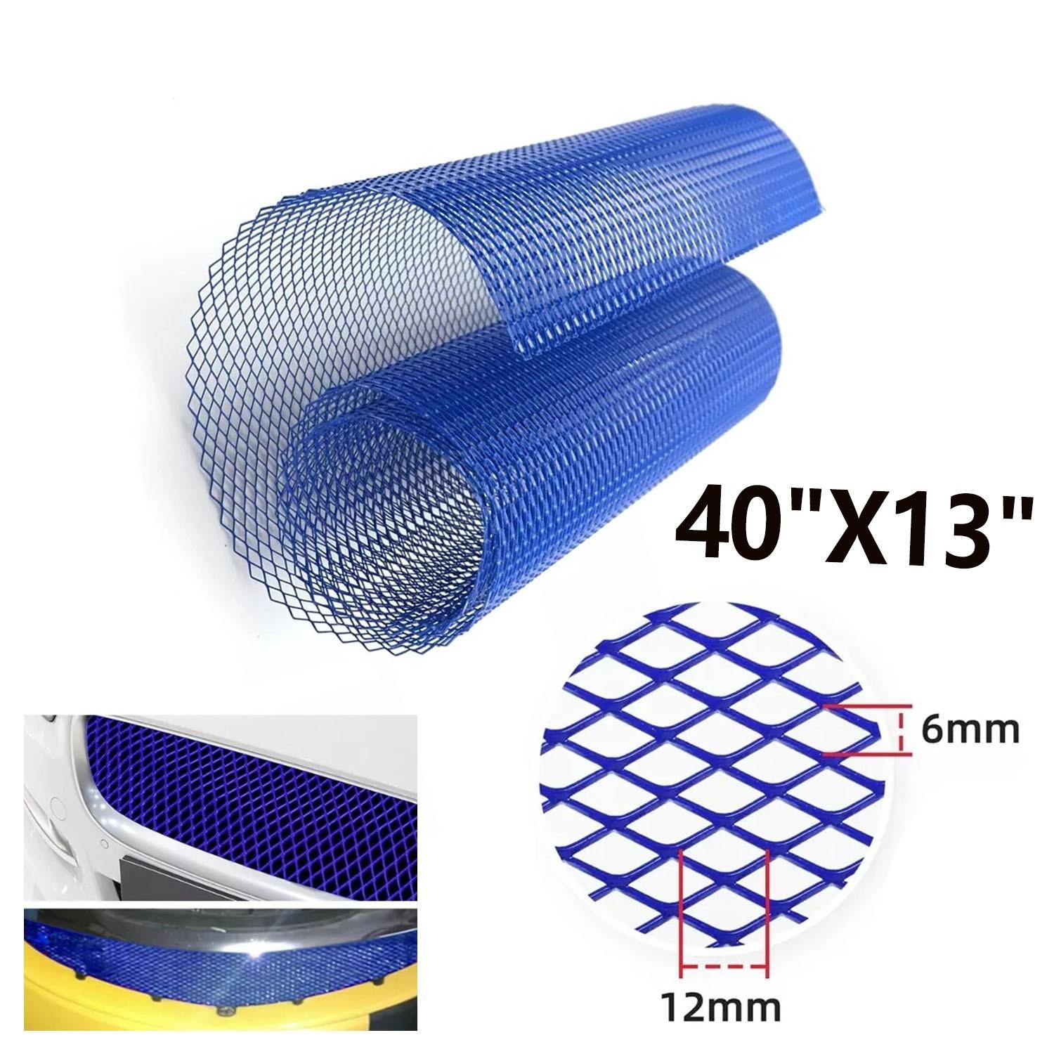 1X Universal Car Grill Mesh 40  X 13 Blue Painted Aluminum Alloy Grille 6mmX12mm
