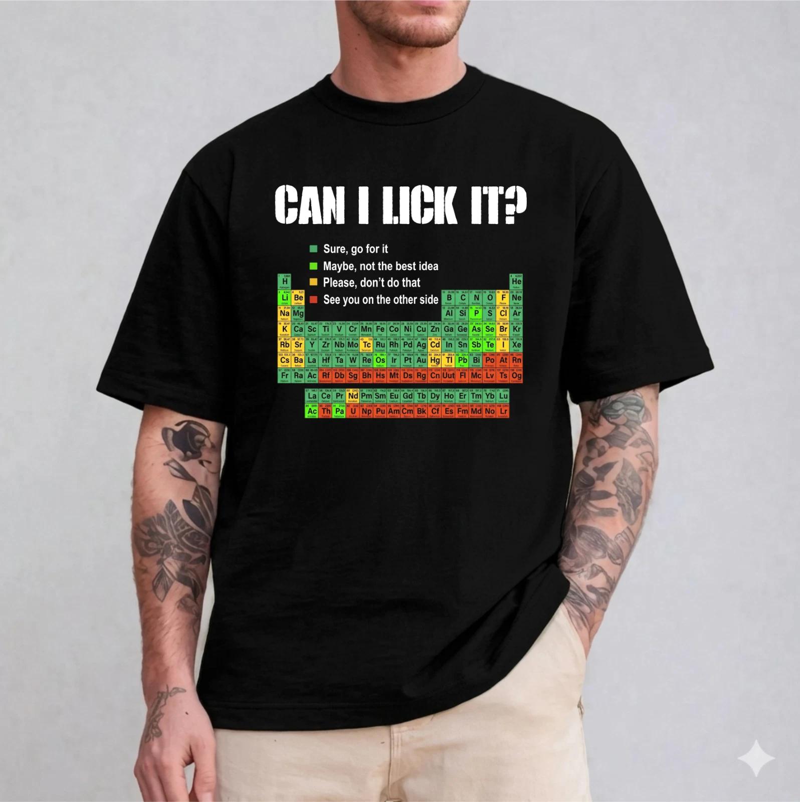 Can I Lick It Chemistry T-Shirt, Funny Periodic Table Shirt, Elements Joke Tee 2XL