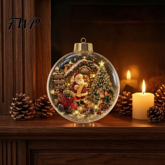 Christmas Theme Hanging Charms Tree Crystal Ball Pendant with LED Light, Built-in Christmas-themed Durable Acrylic Holiday Pendants Pattern