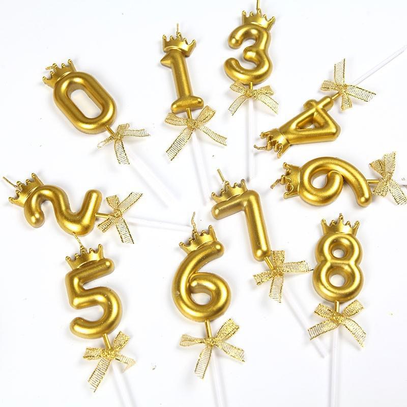 Gold & Silver Crown Number Birthday Candles (0-9) for Kids' Cakes