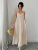 European and American Popular Elegant Black Solid Color Suspender Dress Sleeveless Vacation Style Long Dress