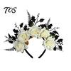 Vintage Rose Crown for Festivals Halloween Headband, Flower Leaf Hair Hoops Bands, Lightweight Floral Headpiece Daily Wear Gothic Hairband Cosplay