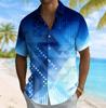 Men's Gradient Geometric Stripe Print Short Sleeve Shirt, Spring Summer Casual Vacation Turn-Down Collar Blouse, Loose Fit Top