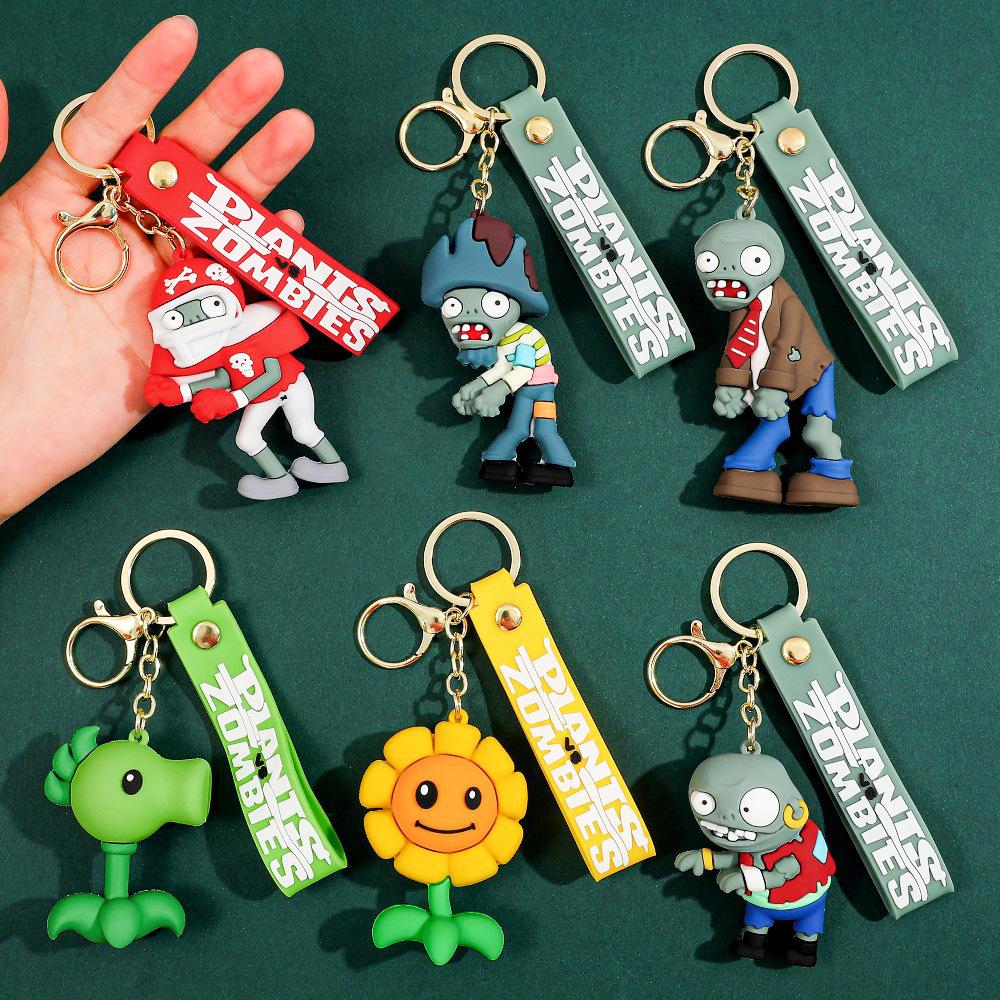 Zombies Game KeyChain Cartoon Figure VS Plants Sunflower Peashooter Keyring Wall-nut Chomper Key Backpack Gifts