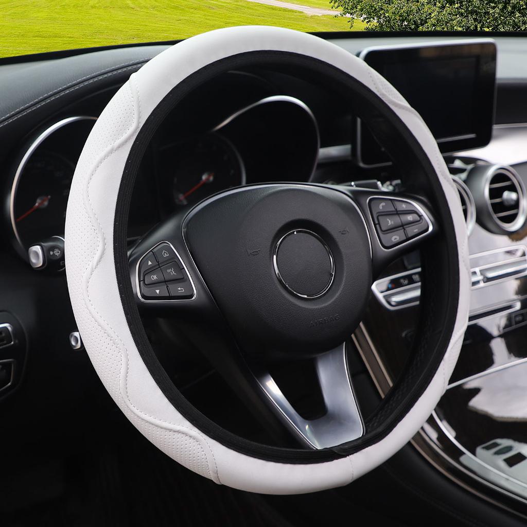 Kein innerer Ring Faserleder Geprägt Wellenförmig Elastisch Lenkradabdeckung Autogriff
