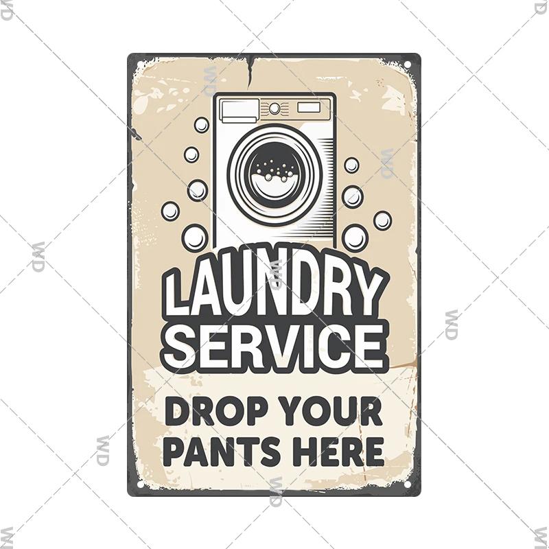 Laundry Vintage Tin Sign Funny Metal Plaque Pin Up Girl Retro Plate Wall Art Painting for Home Room Washroom Posters Decor