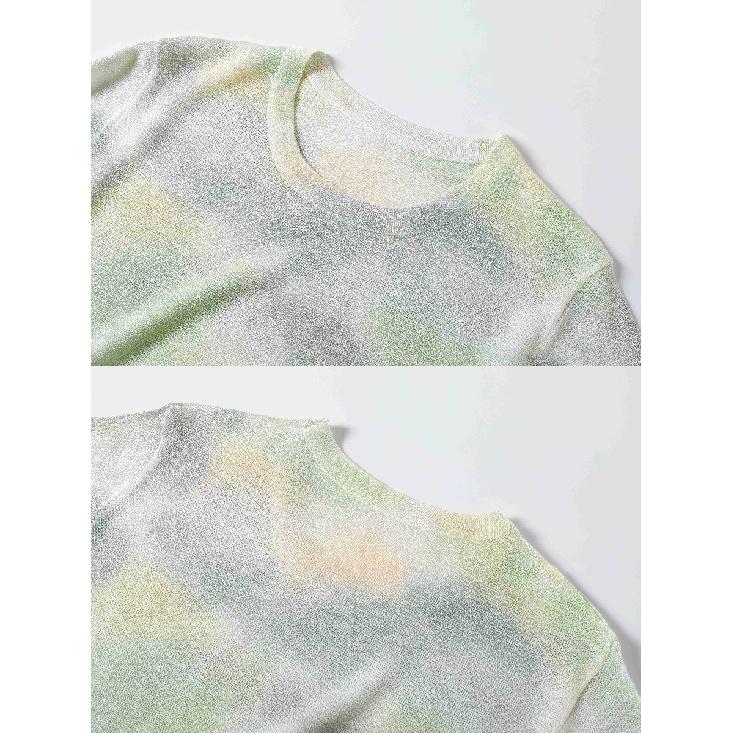 Dámský svetr s krátkým rukávem, pletený svetr s kulatým výstřihem, pleteniny, pulovrové topy, elegantní potisk, barva, oblečení s ochranou proti slunci