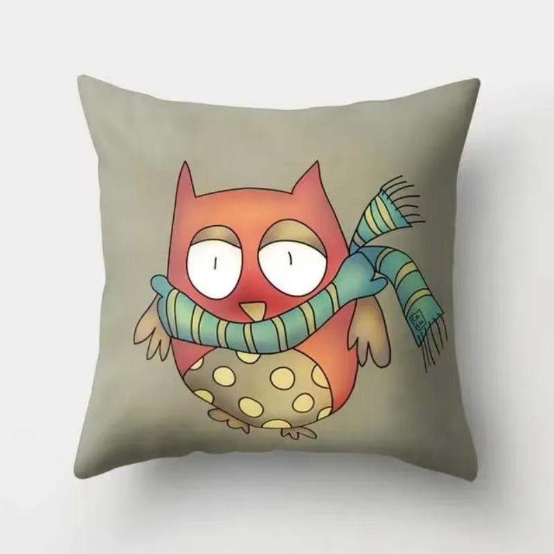 

Owl Pattern Polyester Pillowcase Decorative Throw Pillow Cover for Sofa Bed and Living Room Cushion Decor 45cmx45cm