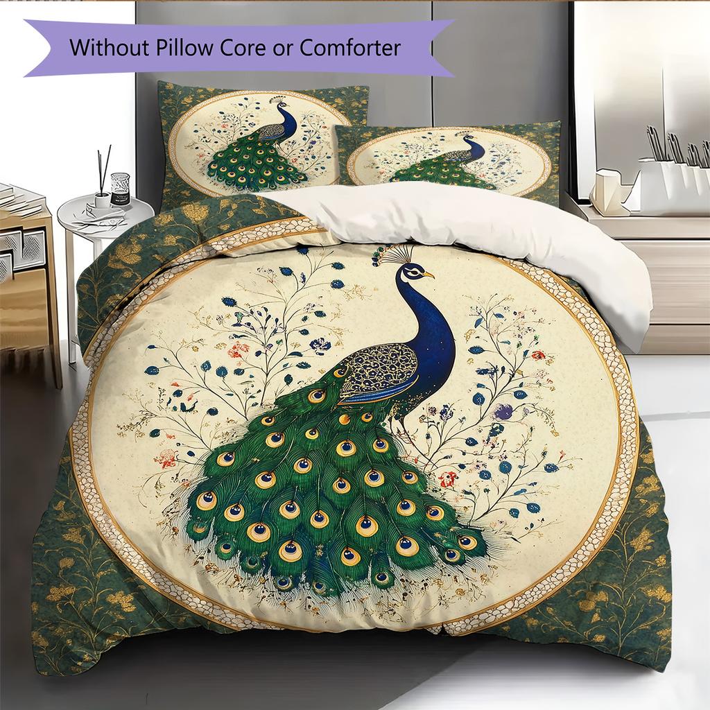Peacock 2 Pattern Bedding Quilt Set Quilt Cover Pillowcase Home Decoration Gift (1 * Duvet Cover + 2 * Pillowcase, Without Core)