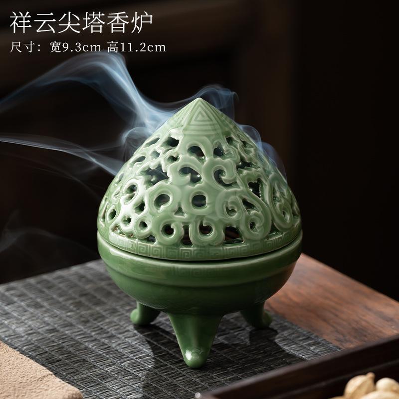 Handmade Ceramic Incense Burner with Metal Lid - Zen Meditation Home Decor Spiritual Gift Yoga Relaxation Incense Ash Catcher