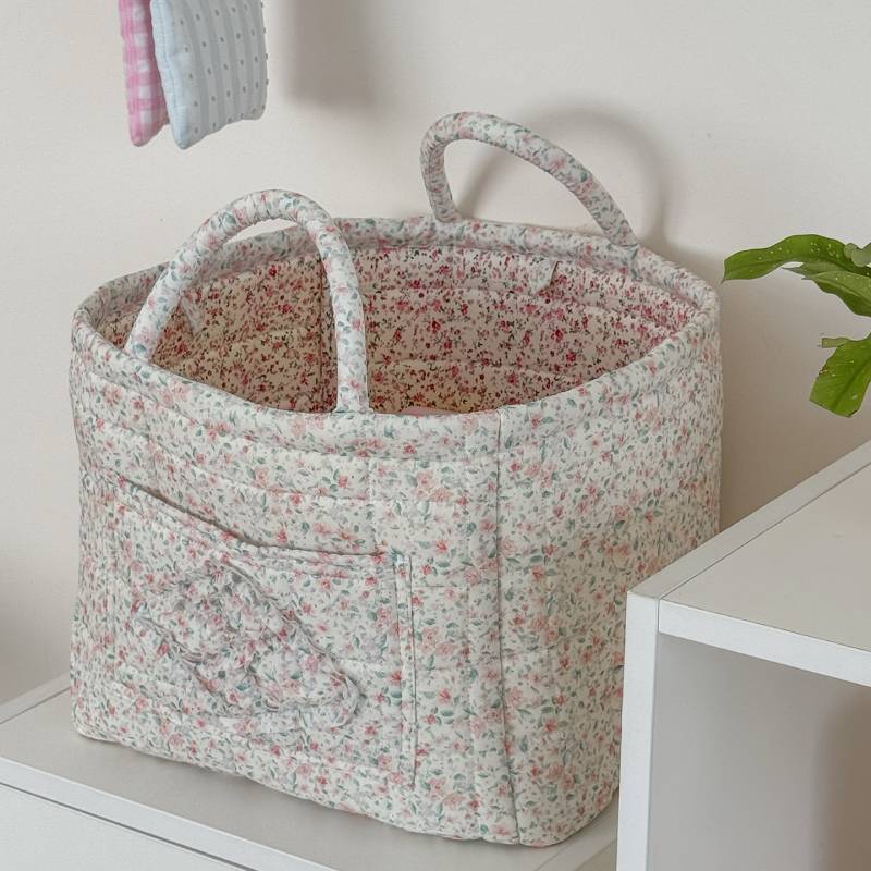 Floral Fabric Storage Basket With Foldable Handle For Home Organization And Gift Use